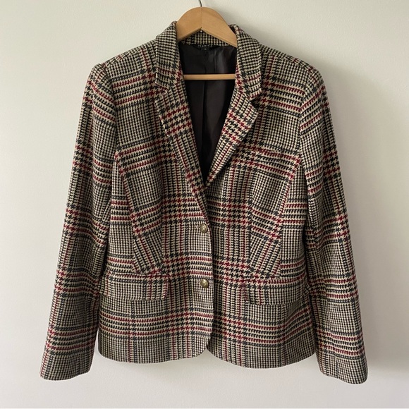 Jessica Jackets & Blazers - Jessica beige and dark grey plaid tailored wool blazer jacket size 10 womens